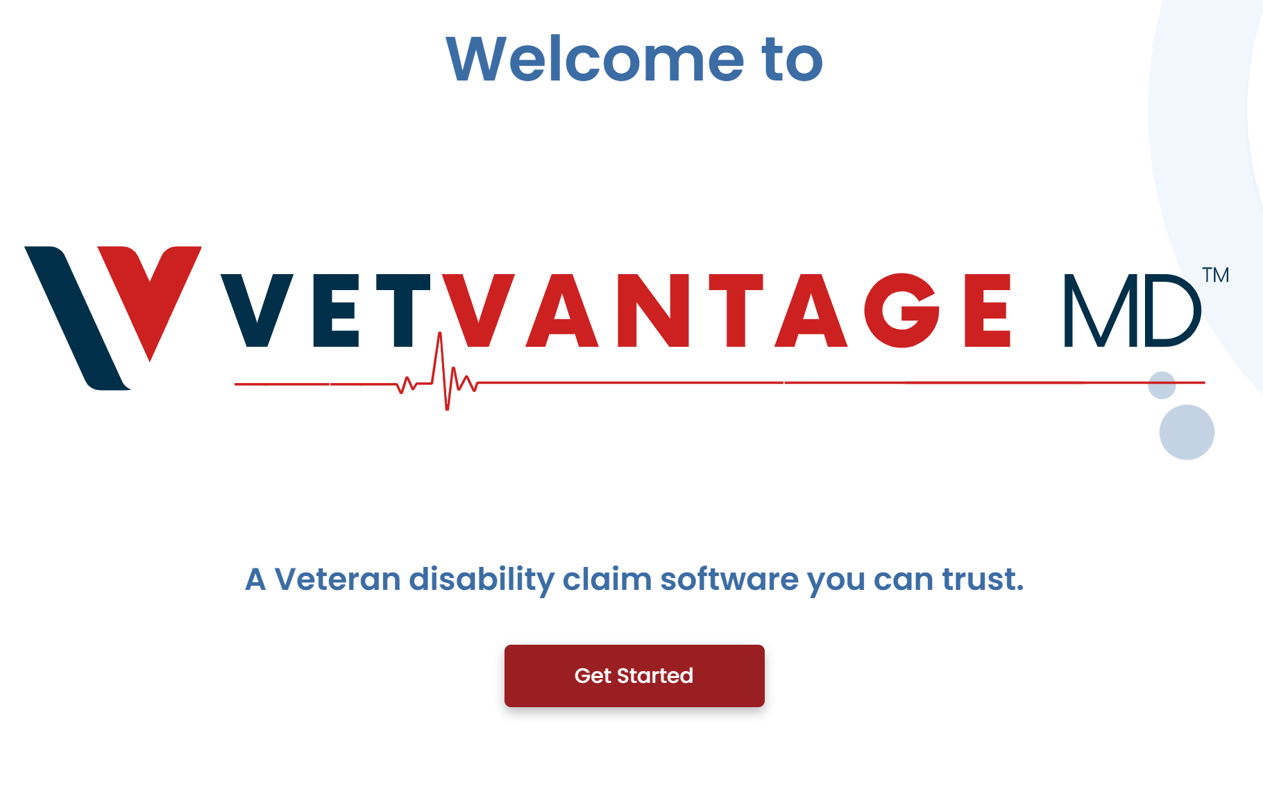 VetVantageMD welcome screen