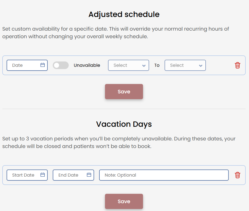 Adjusted schedule and vacation days